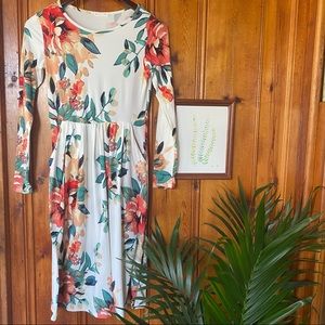 REB & J 220 Long-Sleeve Floral Dress with Pockets
